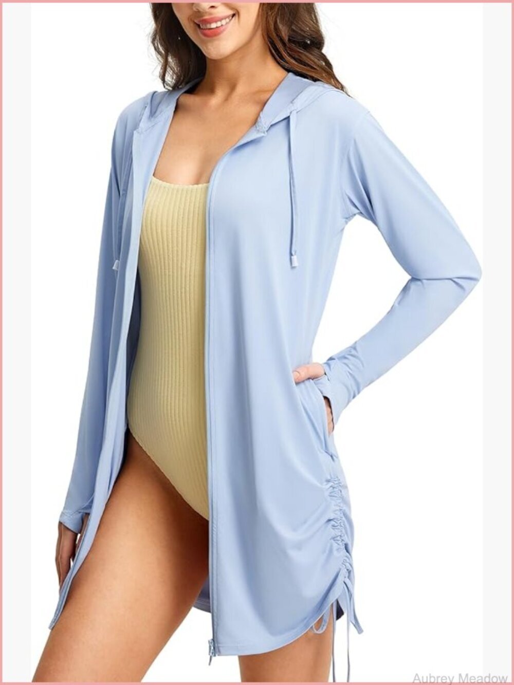 UPF 50+ Long Sleeve Zip Up Swim Cover Up Cardigan with Hood and Pockets